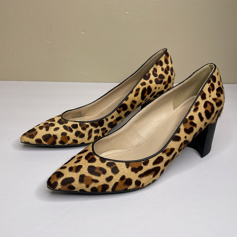 MARC FISHER Pumps Block Heels Mana-6 Cow Fur Cheetah Print Pointed Toe 6.5M
